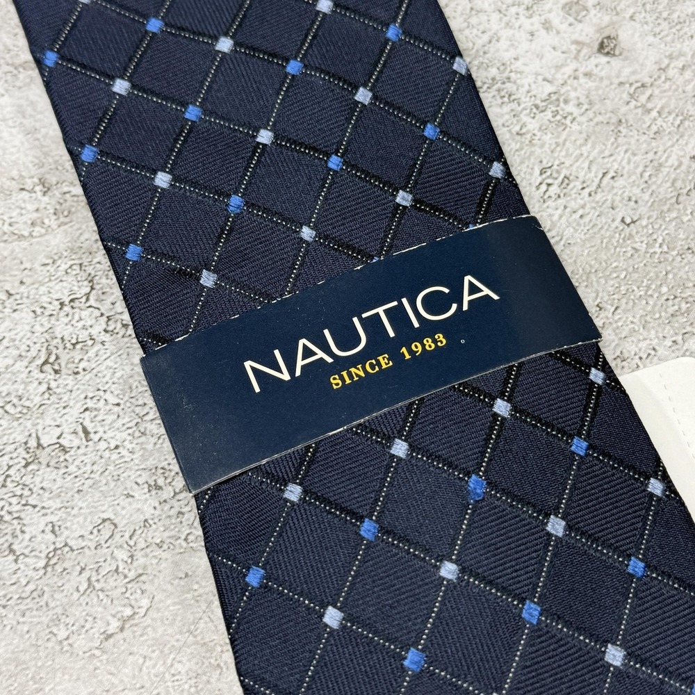 Nautica Silk Tie Mens One Size Blue Geometric Pointed Made In China Necktie